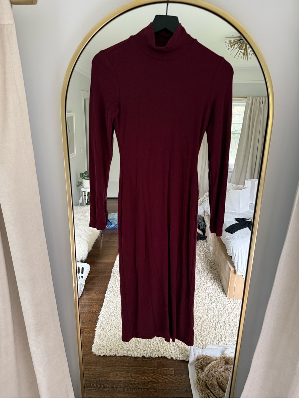 Marine Layer Long Sleeve Turtleneck Midi Dress - Burgundy